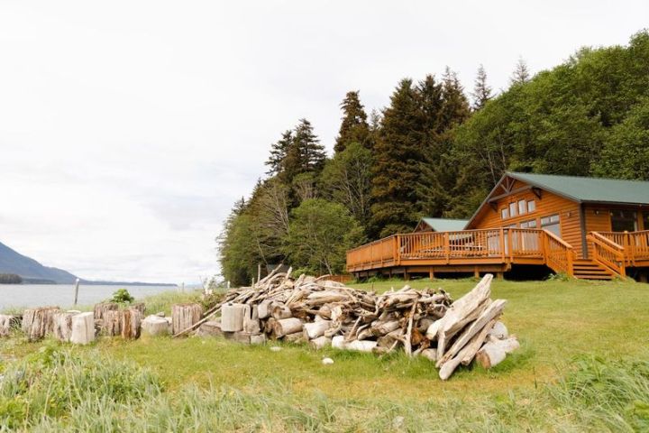 an old barn in a field