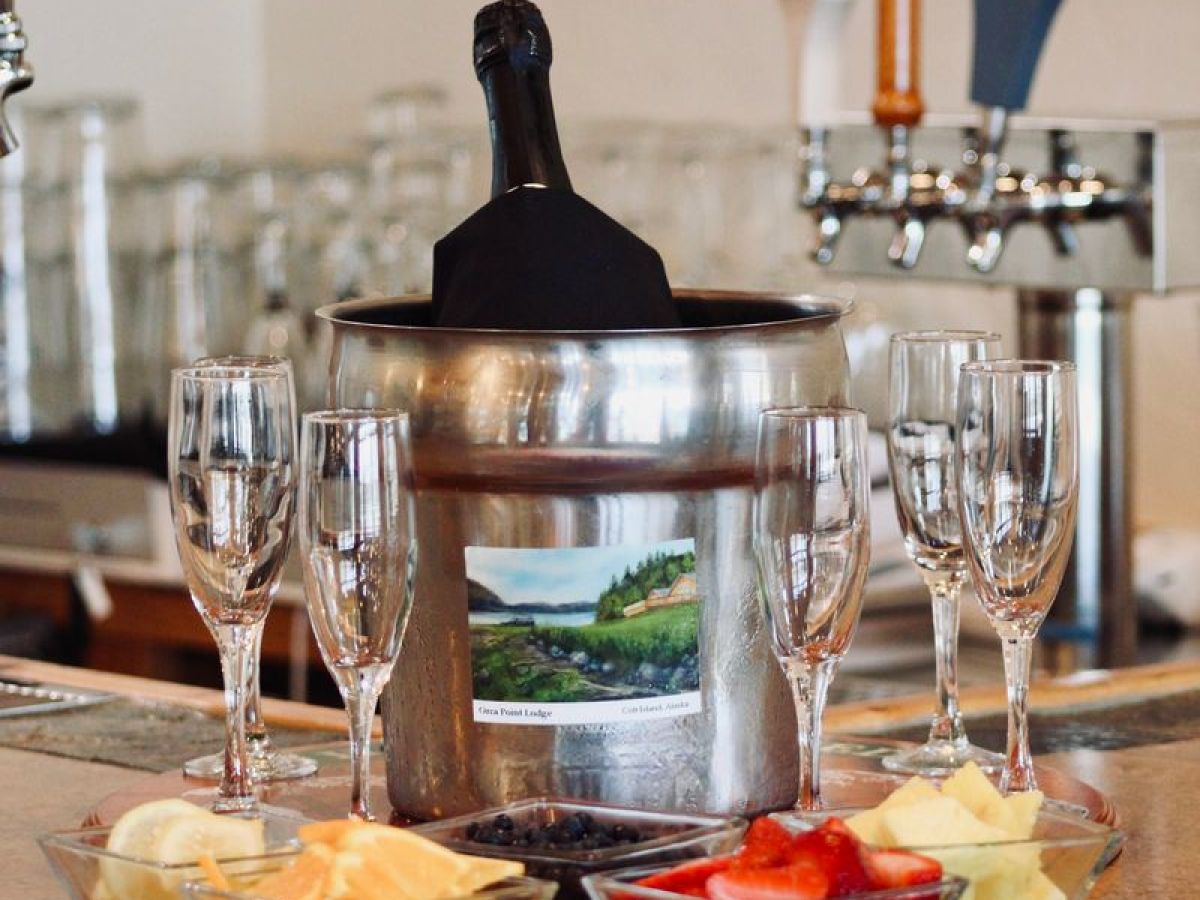 a dining table with wine glasses